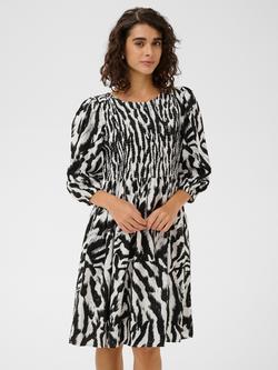 KAFFE Hanna Abstract Animal Print Dress, Black/Chalk, Black/Chalk