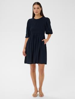 KAFFE Hanna Puff Sleeve Smock Dress, Midnight Marine, Midnight Marine