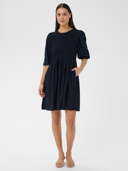 KAFFE Hanna Puff Sleeve Smock Dress, Midnight Marine, Midnight Marine