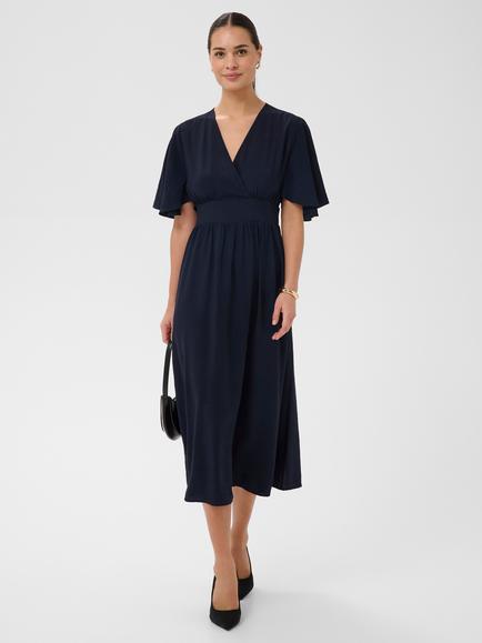 KAFFE Sirena V-Neck Midi Dress, Midnight Marine, Midnight Marine
