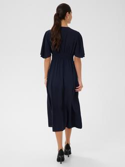KAFFE Sirena V-Neck Midi Dress, Midnight Marine - view 2, Midnight Marine