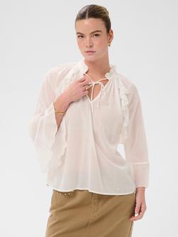 KAFFE Flora Tie Neck Ruffle Top, Chalk, Chalk