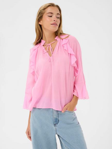 KAFFE Flora Ruffle Top, Pink Frosting, Pink Frosting