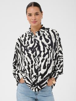 KAFFE Hanna Abstract Animal Print Shirt, Black/Chalk, Black/Chalk
