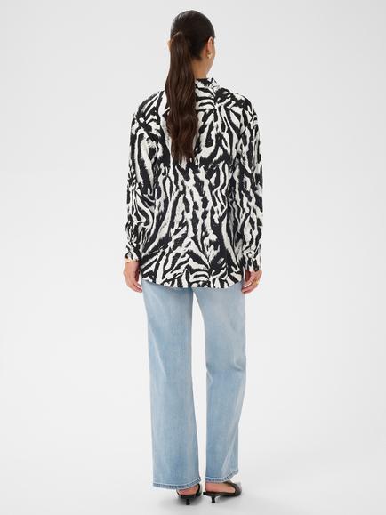 KAFFE Hanna Abstract Animal Print Shirt, Black/Chalk - view 2, Black/Chalk