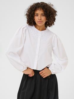 KAFFE Orla Lace Collar Puff Sleeve Shirt, Optical White, Optical White