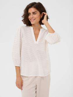 KAFFE Penelope V-Neck, Three Quarter Sleeve Blouse, Chalk