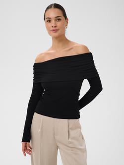 KAFFE Aubree Off-Shoulder Long Sleeve Ribbed Blouse, Black Deep, Black Deep
