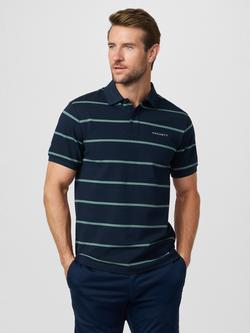 Hackett London Sport Cotton Blend Regular Fit Short Sleeve Polo Shirt, Navy/Green