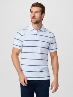 Hackett London Sport Cotton Blend Regular Fit Short Sleeve Polo Shirt, Optic White/Blue