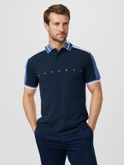 Hackett London Sport Cotton Blend Regular Fit Short Sleeve Polo Shirt, Navy/Multi