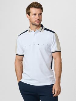 Hackett London Sport Cotton Blend Regular Fit Short Sleeve Polo Shirt, Optic White/Multi