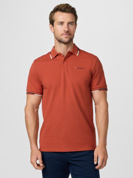 Hackett London Sport Tipped Cotton Blend Polo Shirt, Burnt Ochre Orange