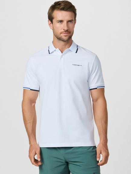 Hackett London Sport Cotton Blend Classic Fit Short Sleeve Polo Shirt, Optic White