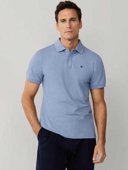 Hackett London Cotton Classic Fit Short Sleeve Polo Shirt, Chambray Blue