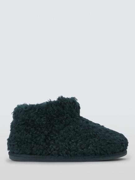 John Lewis Ultra Curly Borg Cropped Slipper Ankle Boots, Navy, Navy