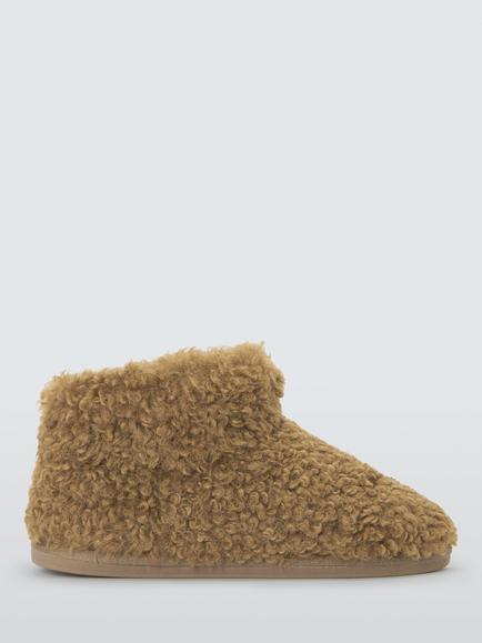 John Lewis Ultra Curly Borg Cropped Slipper Ankle Boots, Biscuit, Biscuit