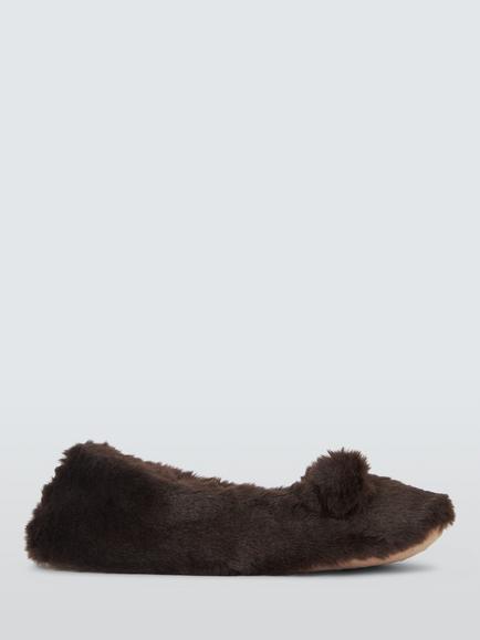John Lewis Faux Fur Bear Ballet Slippers, Choc Plush, Choc Plush