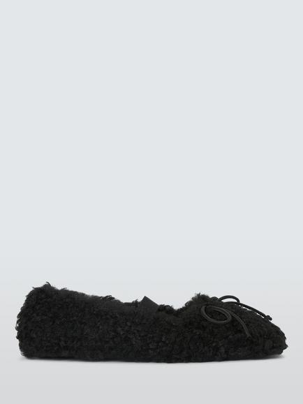 John Lewis Ultra Curly Borg Square Toe Ballerina Slippers, Black, Black