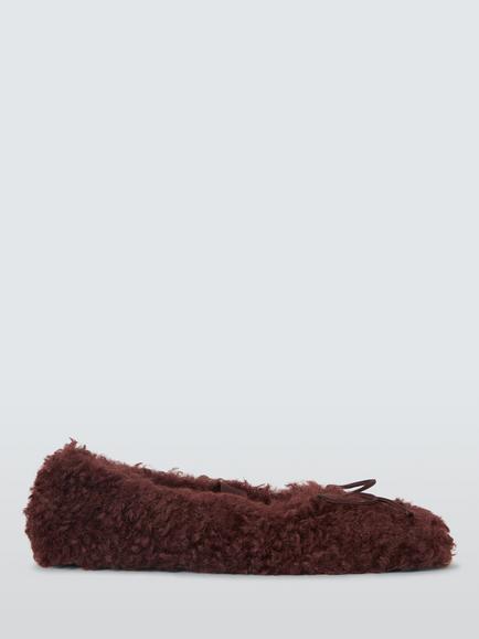 John Lewis Ultra Curly Borg Square Toe Ballerina Slippers, Tan, Tan