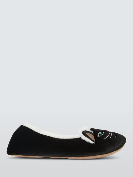 John Lewis Cat Ballerina Slippers, Black Synthetic, Black Synthetic
