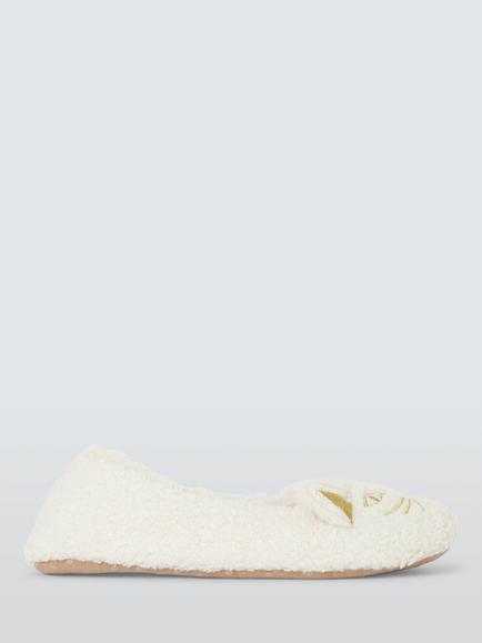 John Lewis Cat Ballerina Slippers, Winter White Sythn, Winter White Sythn