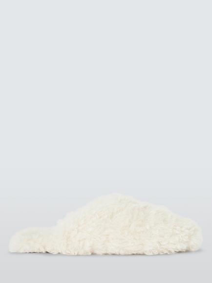 John Lewis Ultra Curly Borg Square Toe Mule Slippers, Cream, Cream