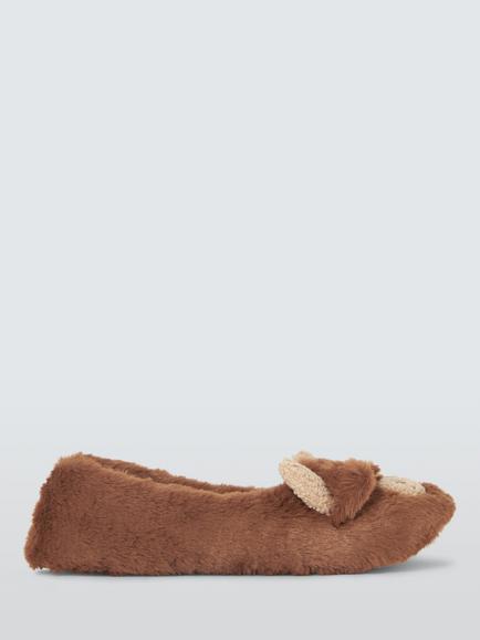 John Lewis Highland Cow Ballerina Slippers, Brown, Brown