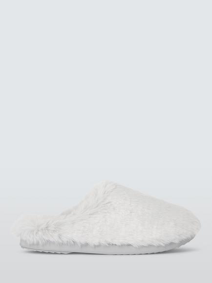 John Lewis Memory Foam Plush Mule Slippers, Grey, Grey