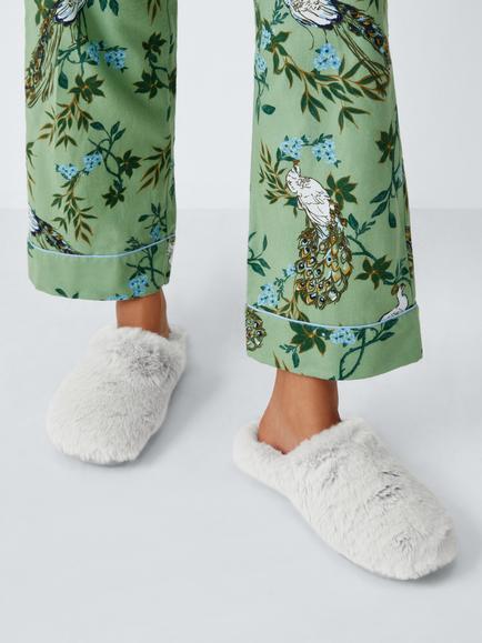 John Lewis Memory Foam Plush Mule Slippers, Grey - view 2, Grey