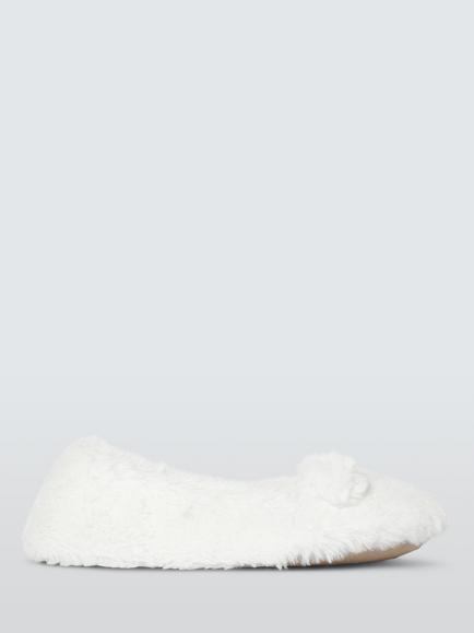 John Lewis Faux Fur Bear Ballet Slippers, White Plush, White Plush