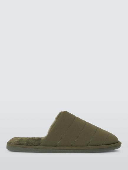 John Lewis Quilted Sporty Mule Slippers, Khaki Nylon, Khaki Nylon