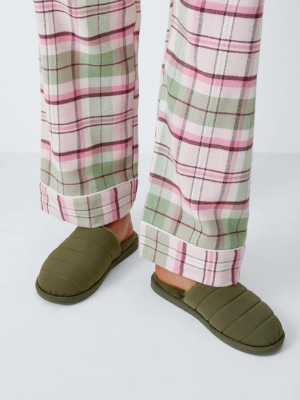 John Lewis Quilted Sporty Mule Slippers, Khaki Nylon - view 2, Khaki Nylon
