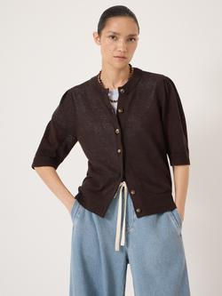 HUSH Celeste Linen Blend Short Sleeve Cardigan, Dark Brown, Dark Brown