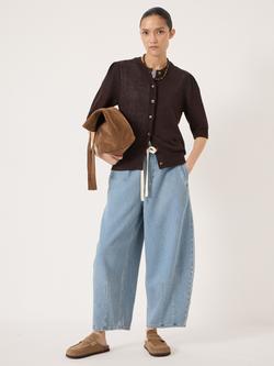 HUSH Celeste Linen Blend Short Sleeve Cardigan, Dark Brown - view 2, Dark Brown