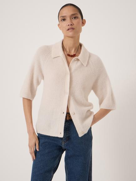 HUSH Jinny Short Sleeve Wool Blend Cardigan, Stone White