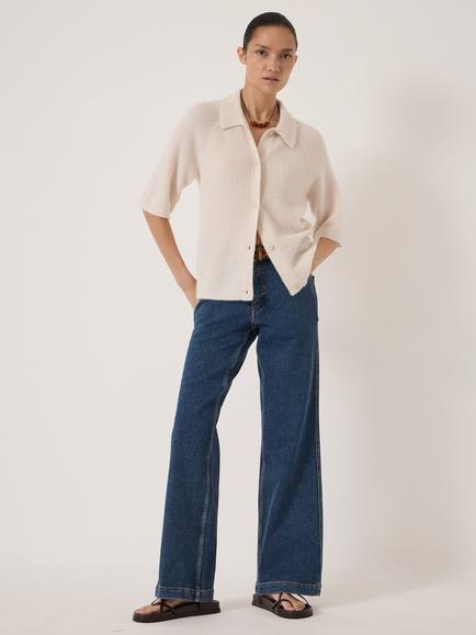 HUSH Jinny Short Sleeve Wool Blend Cardigan - view 2, Stone White