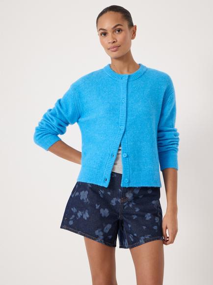 HUSH Juni Crew Neck Wool Rich Cardigan, Azure Blue, Azure Blue