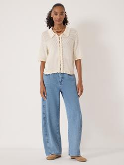 HUSH Pointelle Short Sleeve Cardigan, Stone White - view 2, Stone White