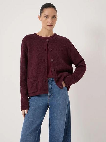 HUSH Tess Crew Neck Textured Cardigan, Dark Burgundy Red, Dark Burgundy Red