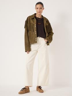 HUSH Oona Fringed Pure Suede Jacket, Khaki - view 2, Khaki