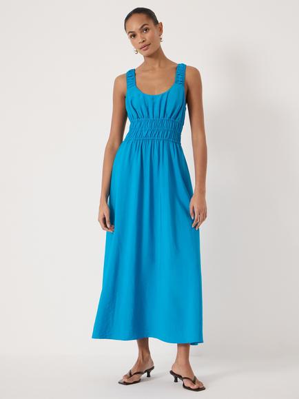 HUSH Air Flow Gathered Straps Midi Dress, Aqua Blue, Aqua Blue