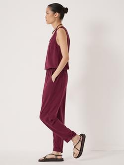 HUSH V-Neck Jersey Cropped Jumpsuit - view 2, Maroon Red