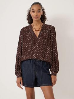 HUSH Harlow Geometric Tie Front Top, Brown/White, Brown/White