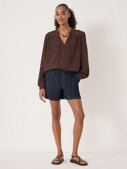 HUSH Harlow Geometric Tie Front Top, Brown/White - view 2, Brown/White