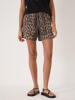 HUSH Betty Leopard Print Denim Shorts, Brown, Brown