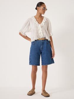 HUSH Bree Long Denim Shorts, Mid Blue - view 2, Mid Blue