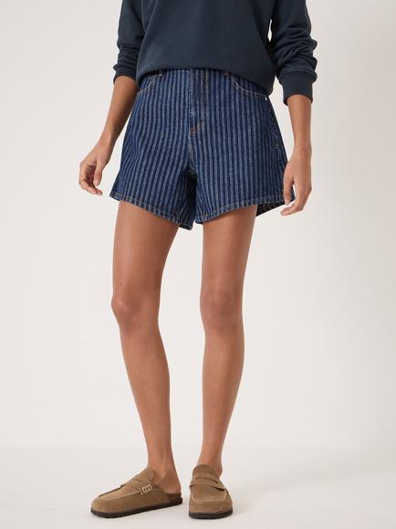 HUSH Essential Stripe Denim Shorts, Dark Blue Indigo, Dark Blue Indigo