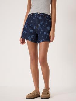 HUSH Floral Print Essential Denim Shorts, Laser Blue, Laser Blue