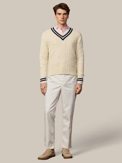 Hackett London Supima Cotton Regular Fit Cable Knit Cricket Jumper, Off White - view 2, Off White